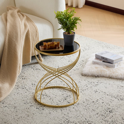 Rileas Modern Side Table Golden Metal Frame+Black MIirror Top