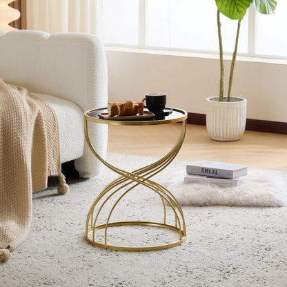Rileas Modern Side Table Golden Metal Frame+Black MIirror Top