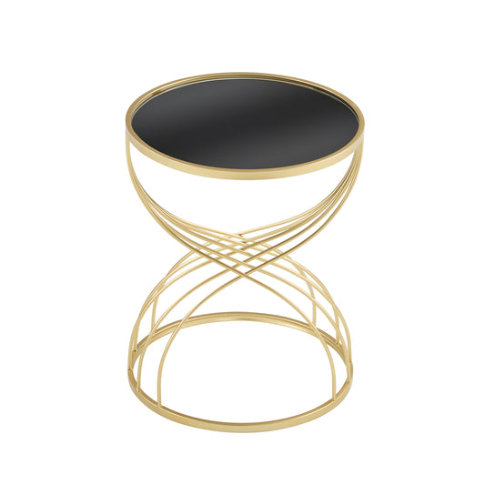 Rileas Modern Side Table Golden Metal Frame+Black MIirror Top
