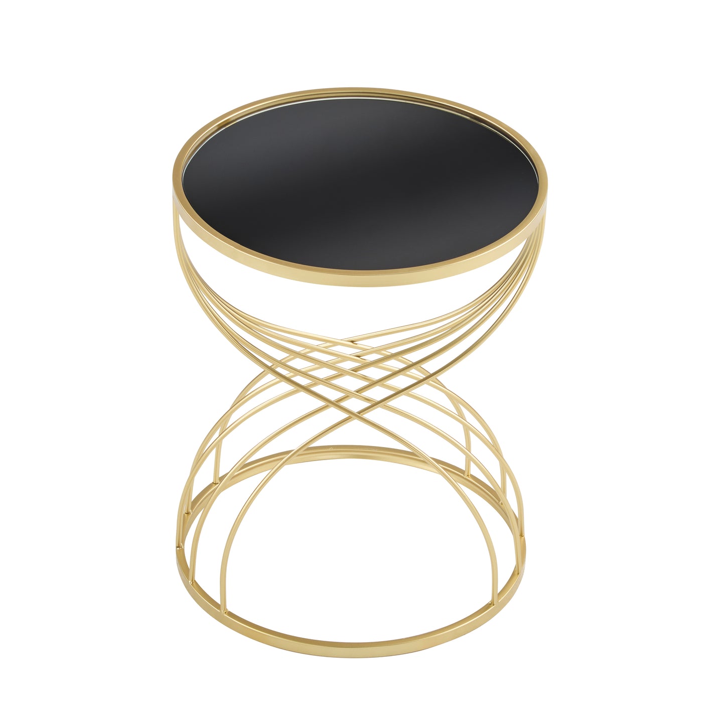 Rileas Modern Side Table Golden Metal Frame+Black MIirror Top