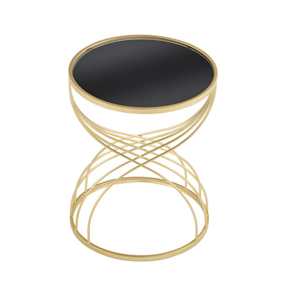 Rileas Modern Side Table Golden Metal Frame+Black MIirror Top