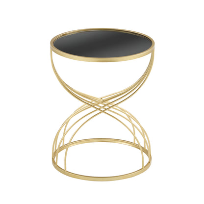 Rileas Modern Side Table Golden Metal Frame+Black MIirror Top