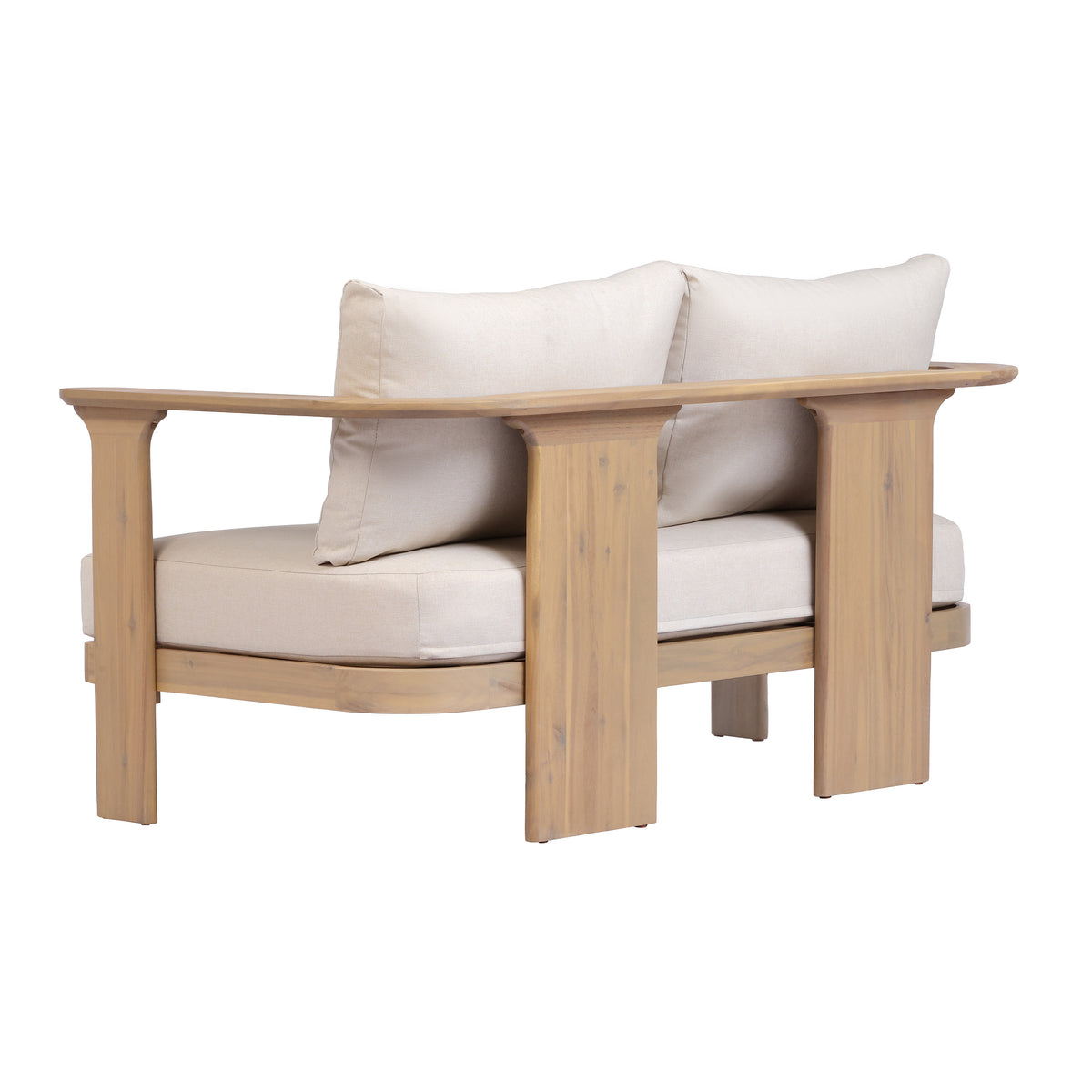 Scintilla Acacia Wood Outdoor Loveseat with Coffee Table, 2 Pcs Patio Furniture Set with Water Repellent Beige Cushions, Brown Frame, Ideal for Backyard Porch Balcony Deck