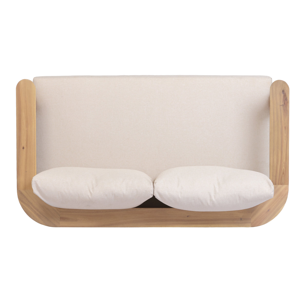 Scintilla Acacia Wood Outdoor Loveseat with Coffee Table, 2 Pcs Patio Furniture Set with Water Repellent Beige Cushions, Brown Frame, Ideal for Backyard Porch Balcony Deck