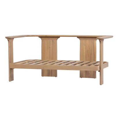 Scintilla Acacia Wood Outdoor Loveseat with Coffee Table, 2 Pcs Patio Furniture Set with Water Repellent Beige Cushions, Brown Frame, Ideal for Backyard Porch Balcony Deck