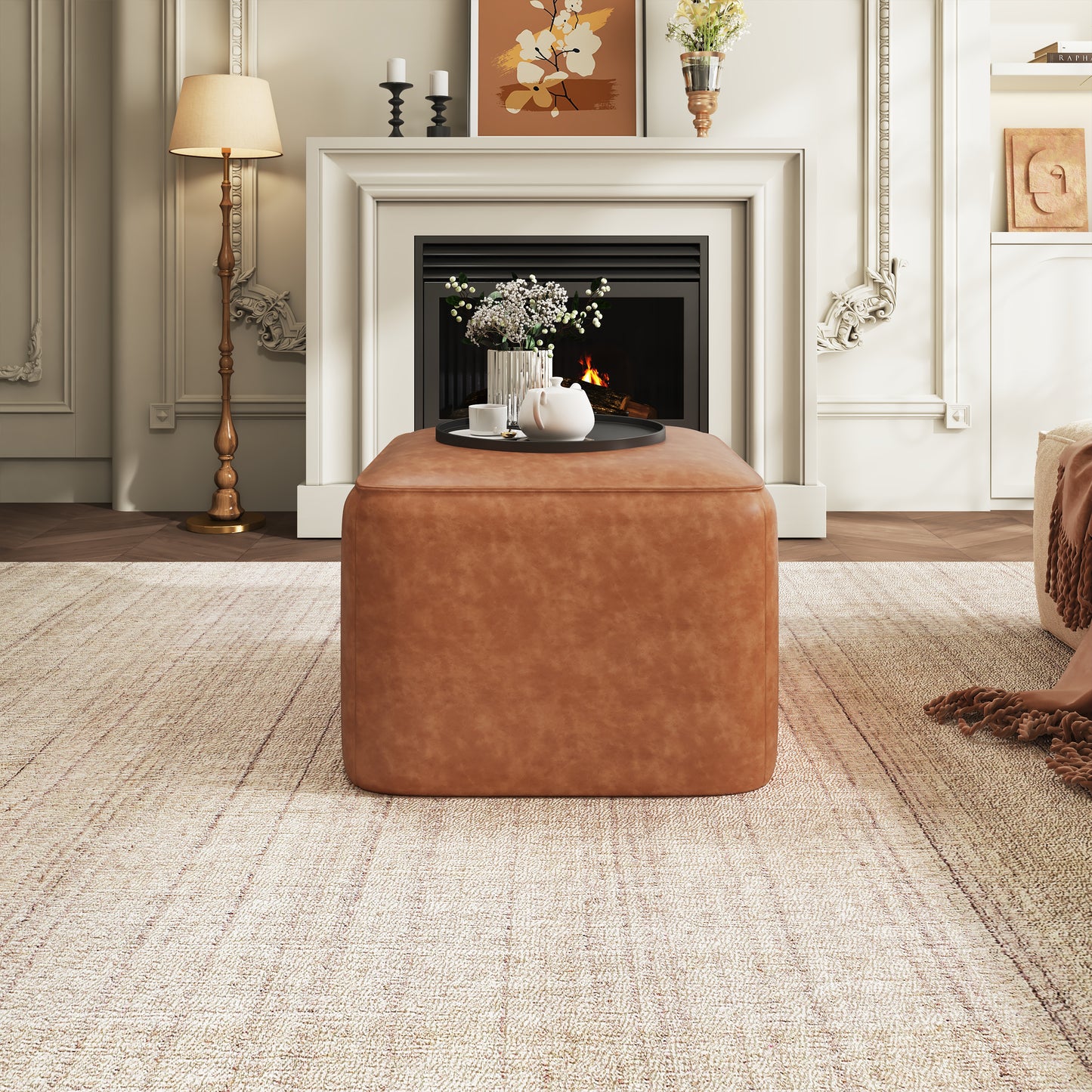 Cassian Upholstered Square PU Leather Ottoman