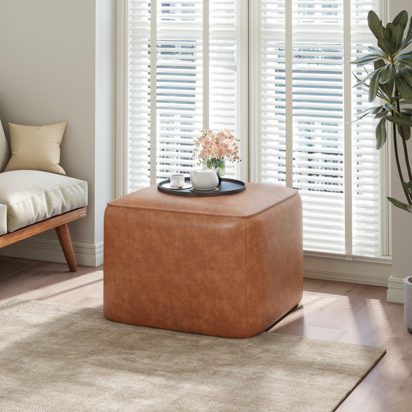 Cassian Upholstered Square PU Leather Ottoman