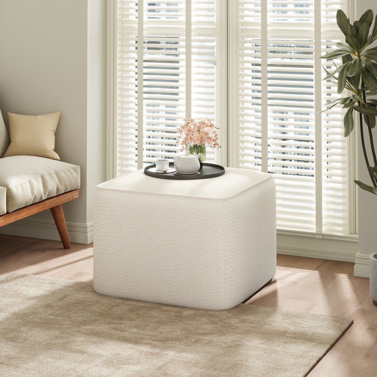 Cassian Upholstered Square PU Leather Ottoman