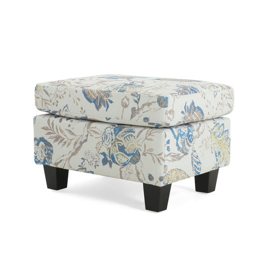Aurelia Upholstered Ottoman, Beige&Blue