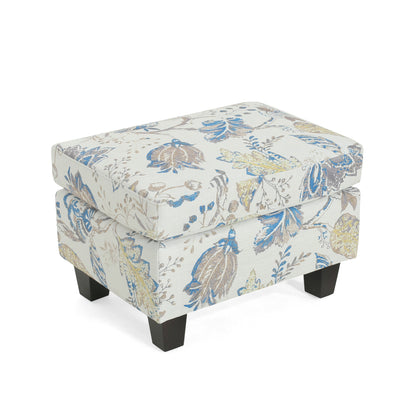 Aurelia Upholstered Ottoman, Beige&Blue