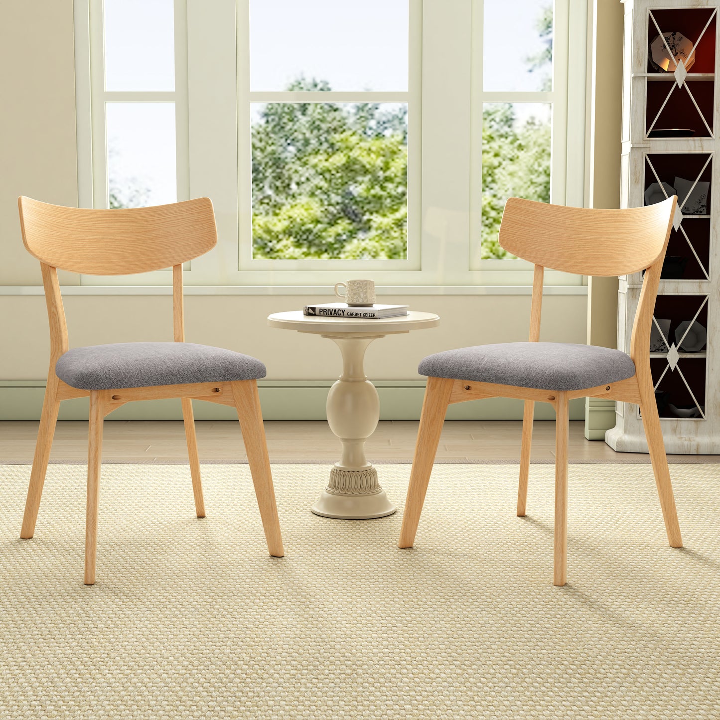 Leopold Mid-Century Walnut Finished Frame Upholstered Dining Chairs ,Set of 2