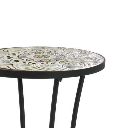 Eulalie Outdoor Patio Round Side Table with Shelf