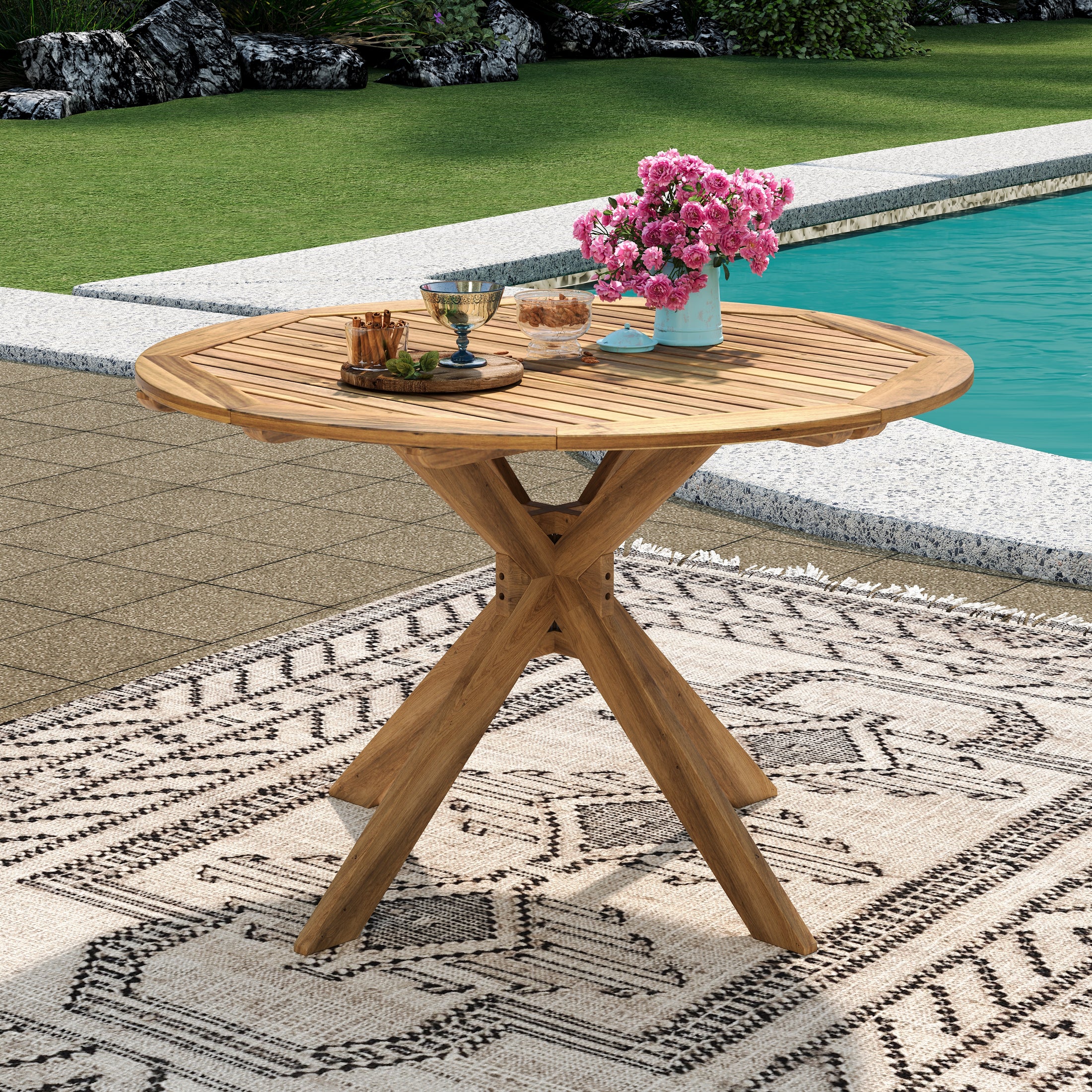Stanford Outdoor Acacia Wood Round Dining Table – GDFStudio