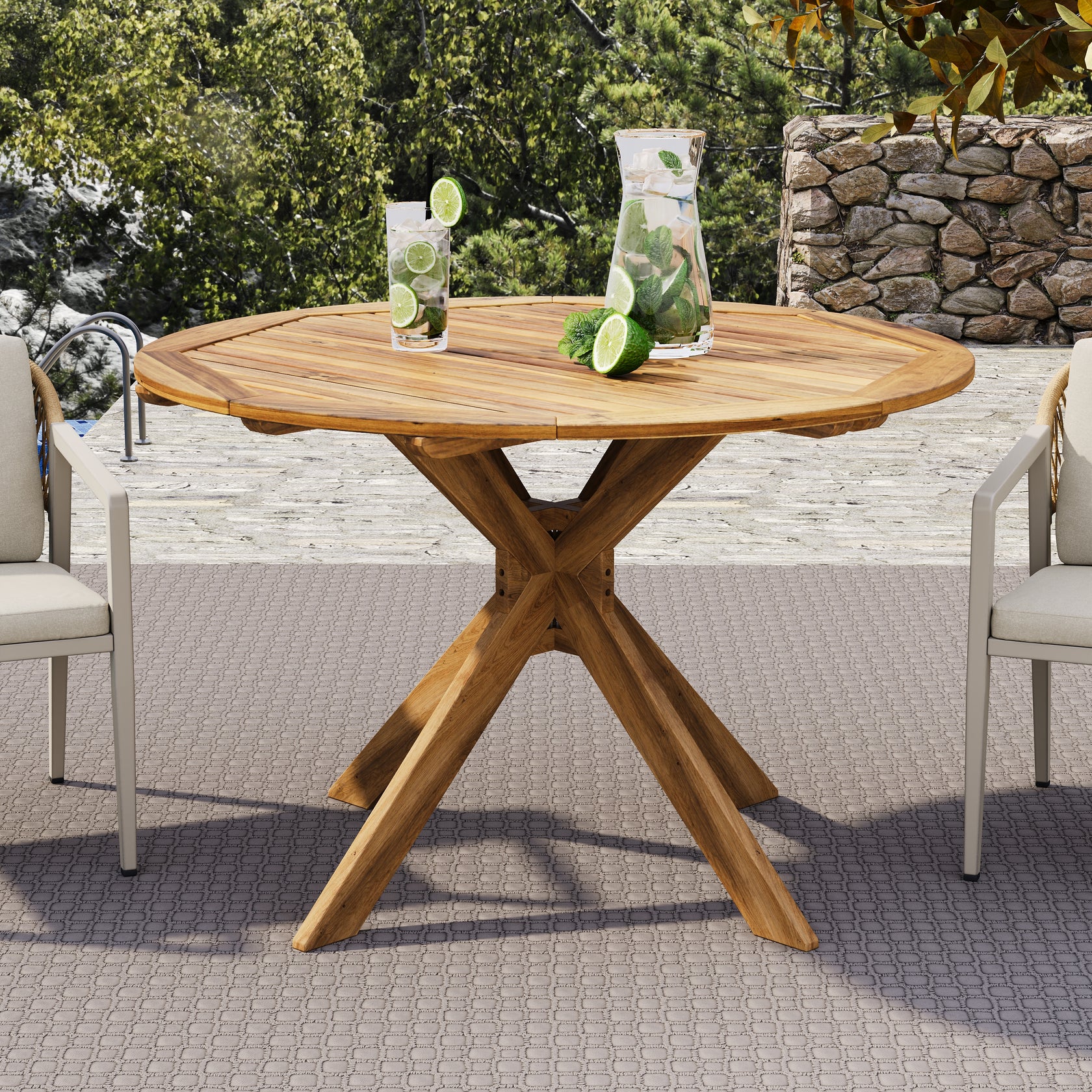 Stanford Outdoor Acacia Wood Round Dining Table – GDFStudio
