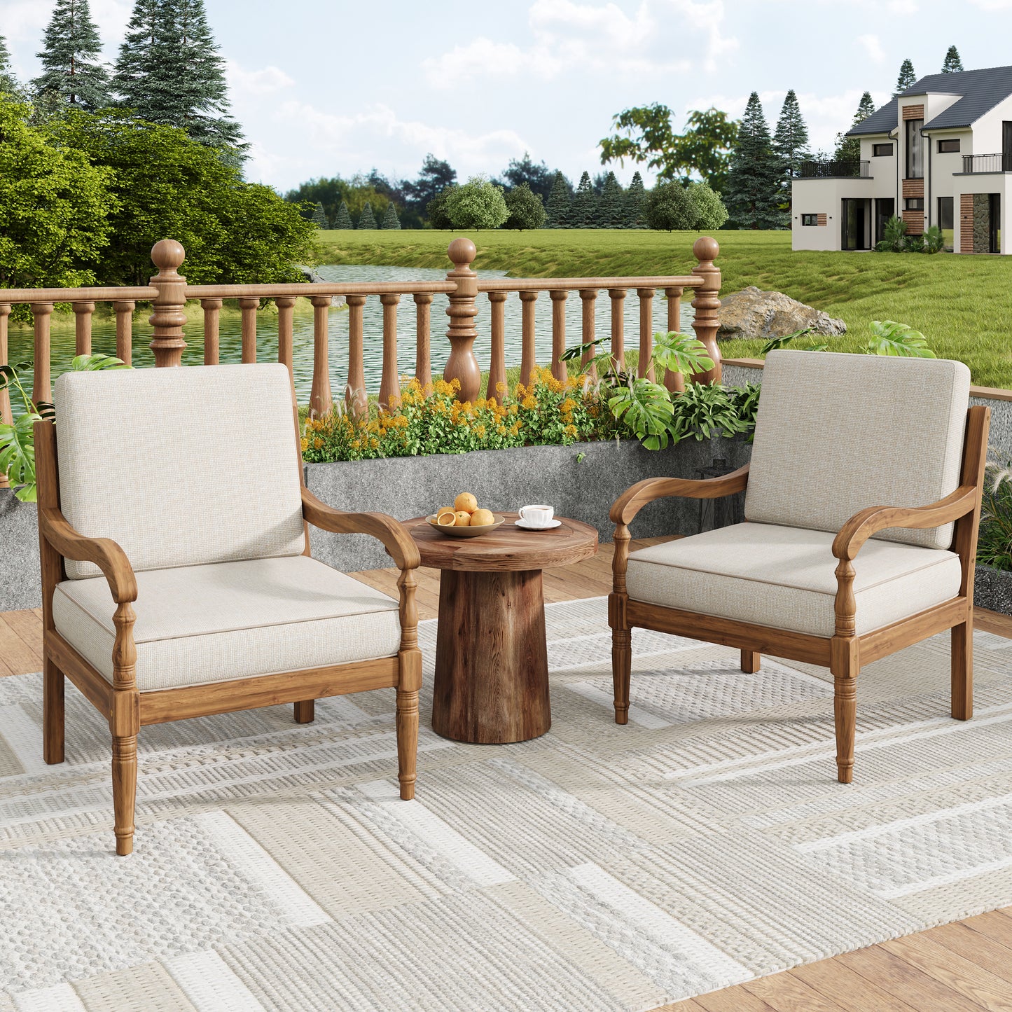 Selyric Acacia Luxe Outdoor Patio Chair with Cushions,Wooden Club Chairs,Set of 2