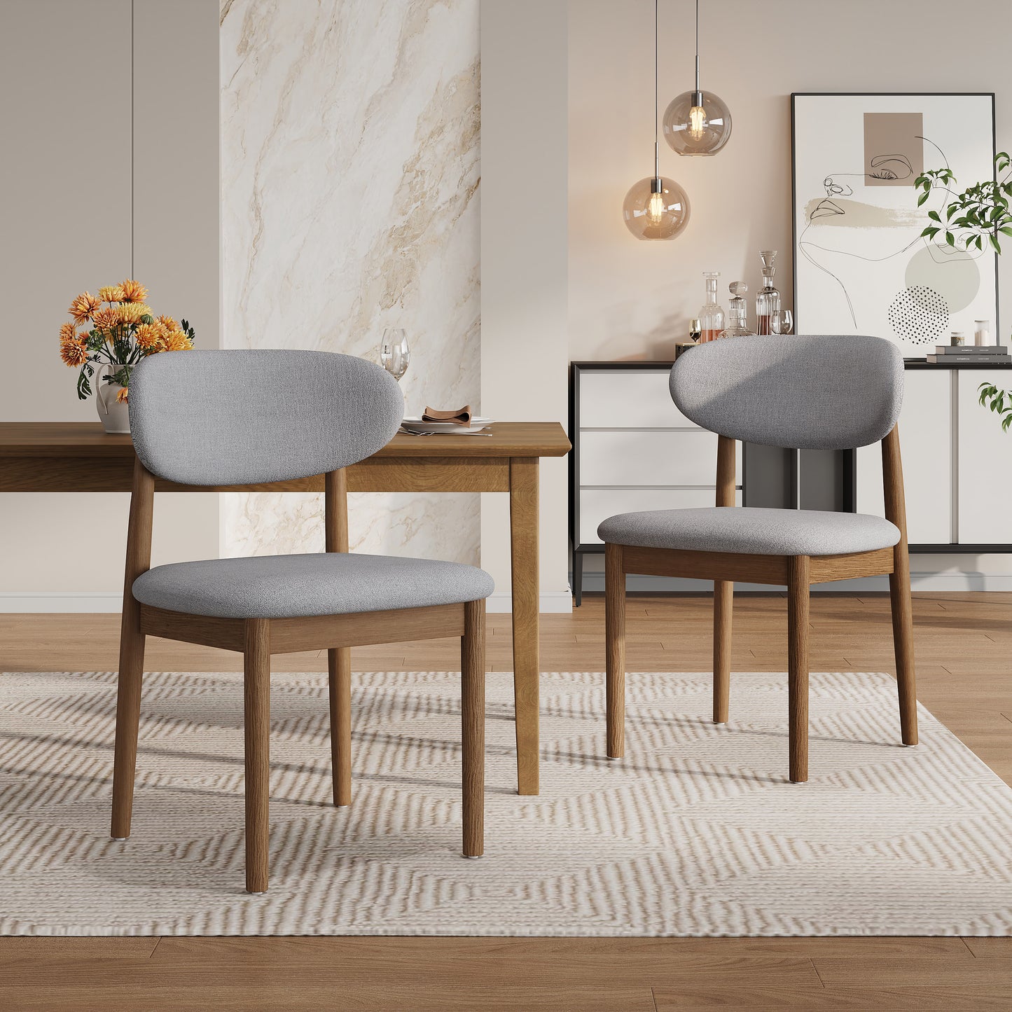 Lumene Contemporary Upholstered Side Chair with Soild Wood Legs and Curved Back (Set of 2)