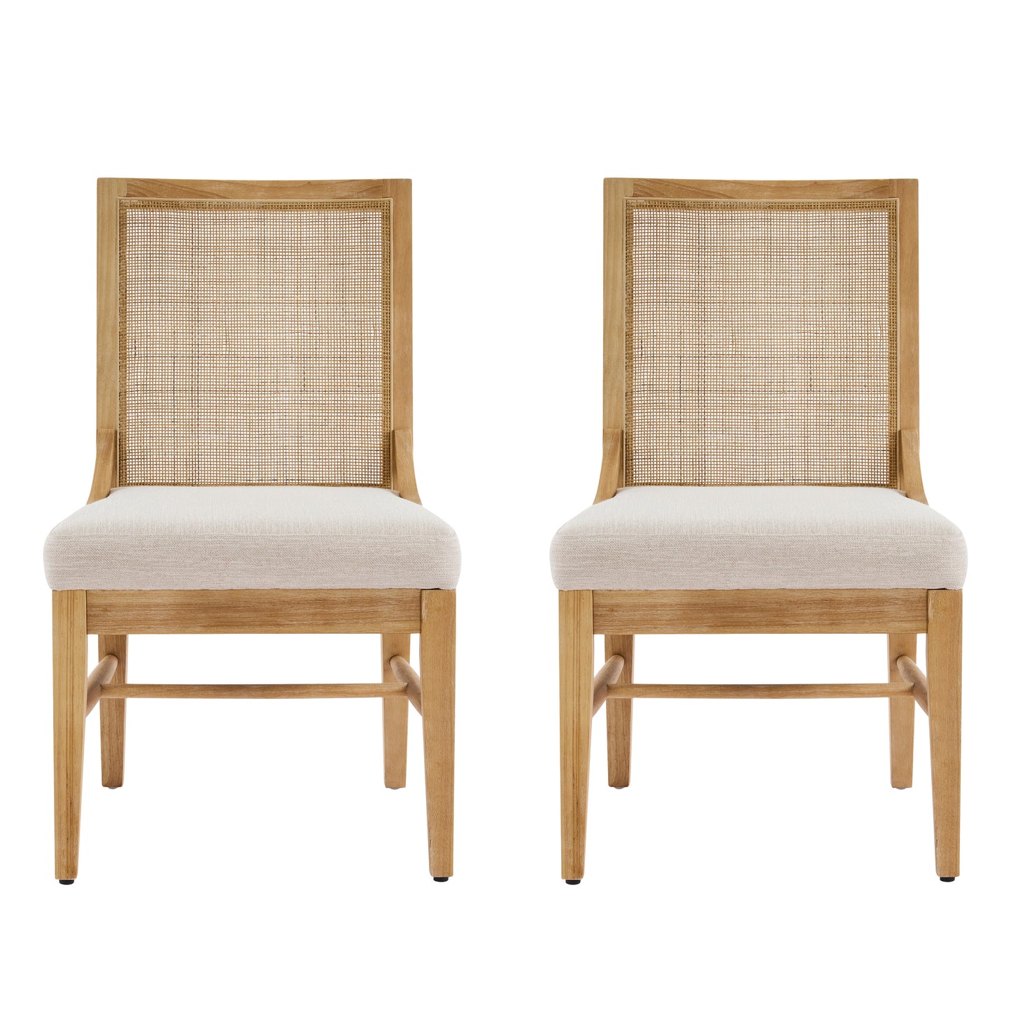 Elower Upholstered Dining Chair with Cane Back and Solid Rubber Wood Legs (Set of 2)