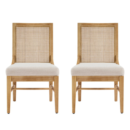 Elower Upholstered Dining Chair with Cane Back and Solid Rubber Wood Legs (Set of 2)