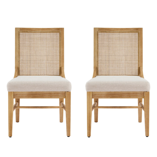 Elower Upholstered Dining Chair with Cane Back and Solid Rubber Wood Legs (Set of 2)