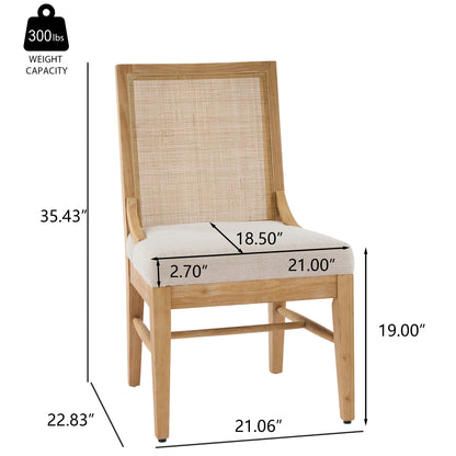 Elower Upholstered Dining Chair with Cane Back and Solid Rubber Wood Legs (Set of 2)