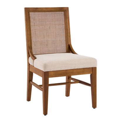 Elower Upholstered Dining Chair with Cane Back and Solid Rubber Wood Legs (Set of 2)