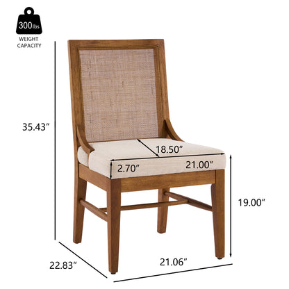 Elower Upholstered Dining Chair with Cane Back and Solid Rubber Wood Legs (Set of 2)