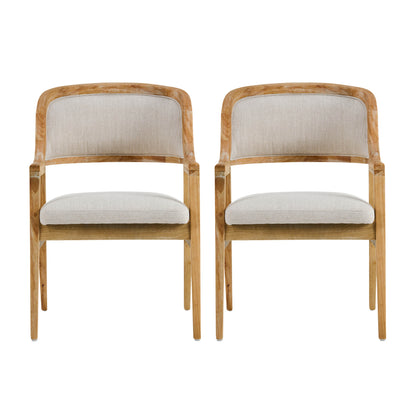 Caspian Mid-Century Modern Dining Chairs Set of 2, Wood Frame Armchairs with Fabric Cushion for Kitchen, Living Room, Home Office