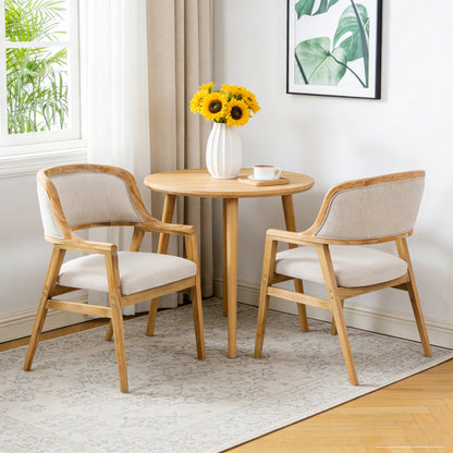 Caspian Mid-Century Modern Dining Chairs Set of 2, Wood Frame Armchairs with Fabric Cushion for Kitchen, Living Room, Home Office