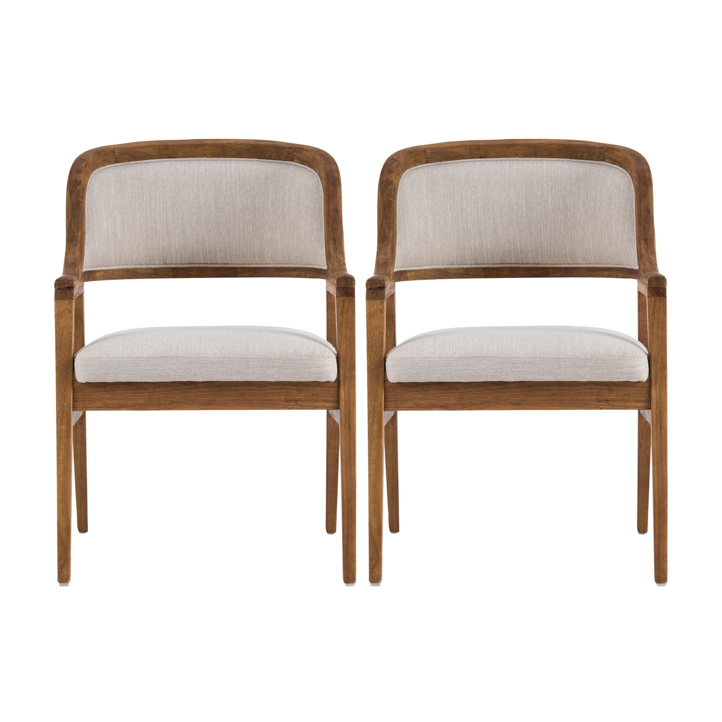 Caspian Mid-Century Modern Dining Chairs Set of 2, Wood Frame Armchairs with Fabric Cushion for Kitchen, Living Room, Home Office