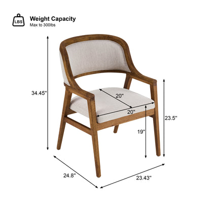 Caspian Mid-Century Modern Dining Chairs Set of 2, Wood Frame Armchairs with Fabric Cushion for Kitchen, Living Room, Home Office