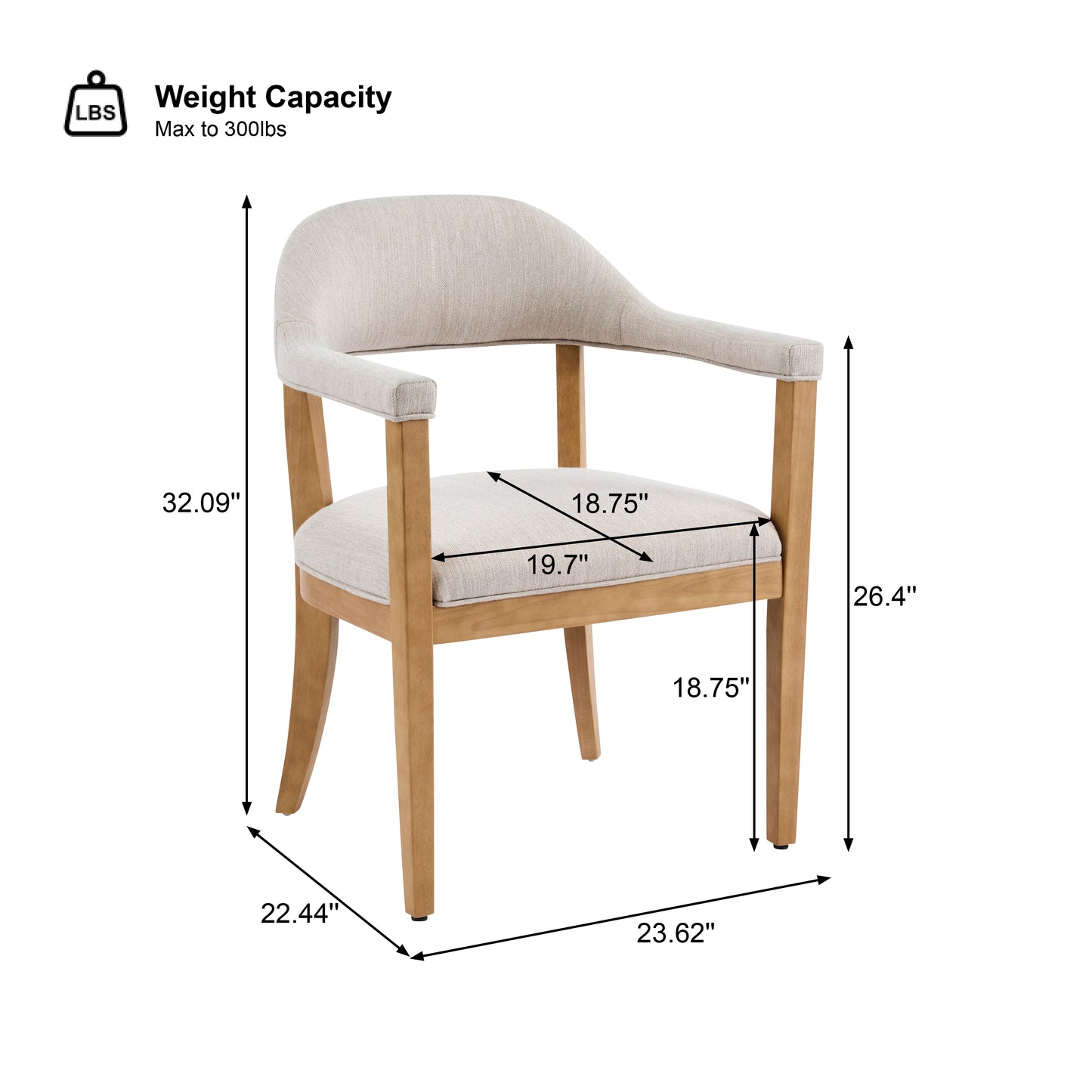 Lioria Wood Frame Upholstered Dining Armchairs with Curved Back (Set of 2)