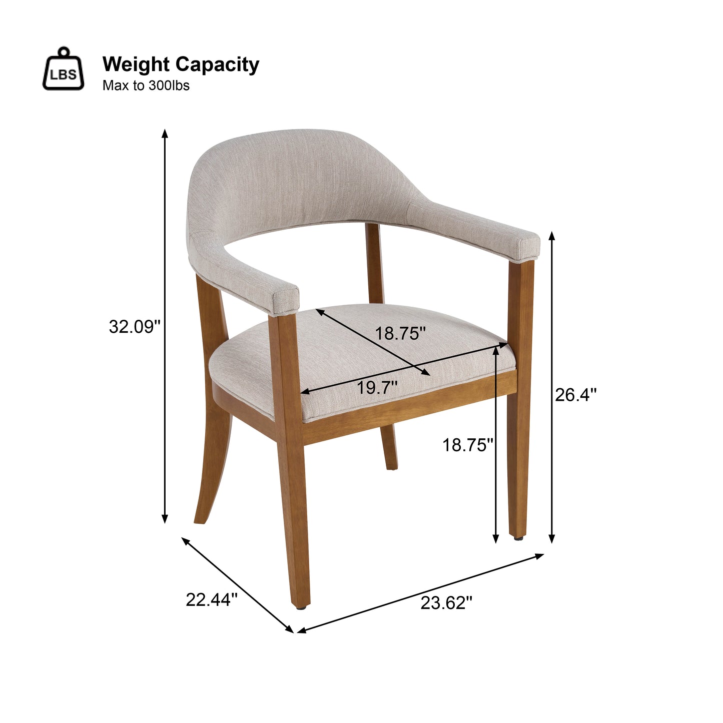 Lioria Wood Frame Upholstered Dining Armchairs with Curved Back (Set of 2)