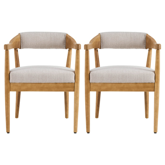 Thalar Wood Frame Upholstered Dining Armchairs with Curved Backrest (Set of 2)