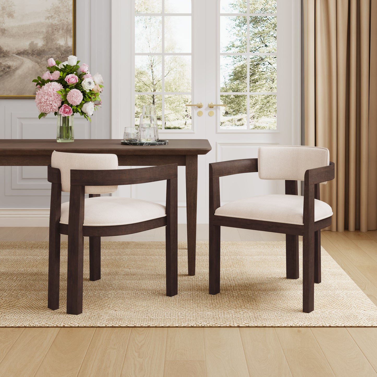 Celestia Modern Upholstered Dining Chairs With Armrest  Set of 2