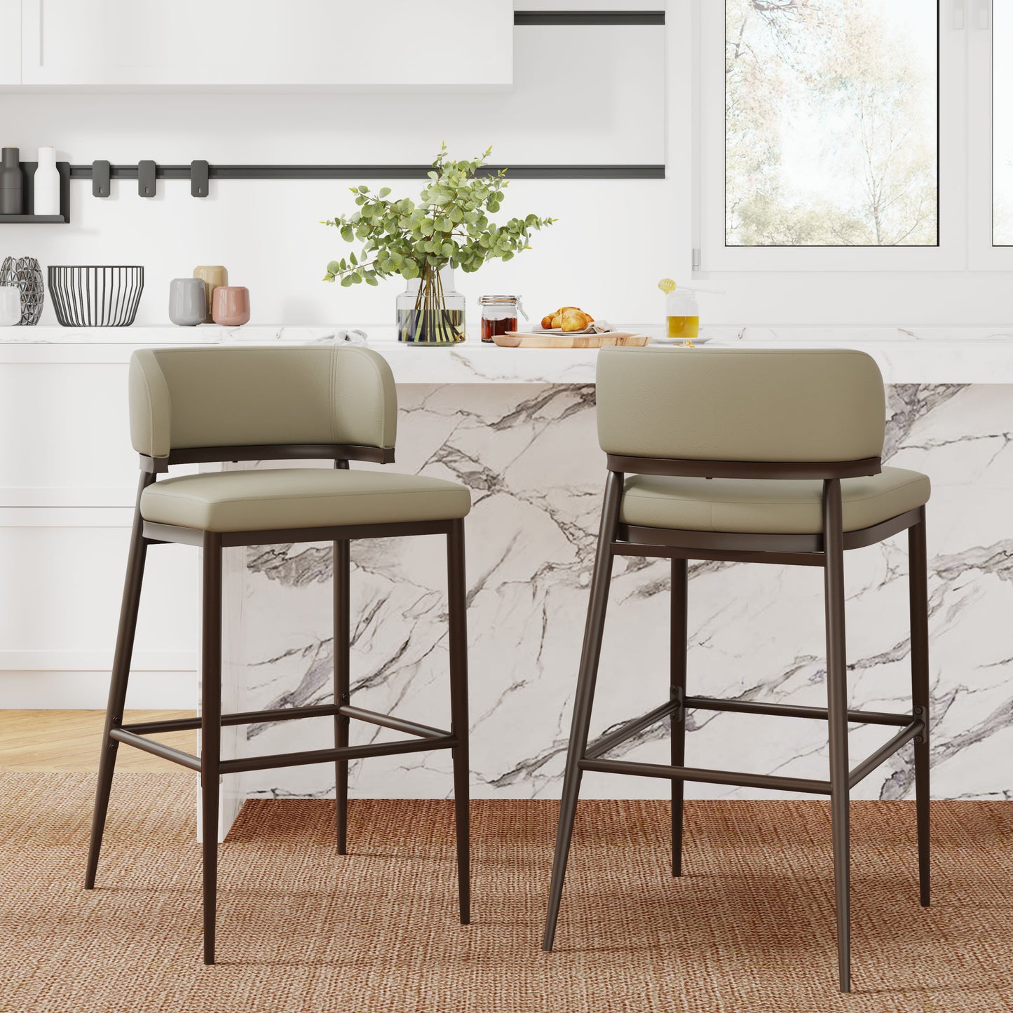 Scriborium Metal and Leathaire Barstool,Set of 2