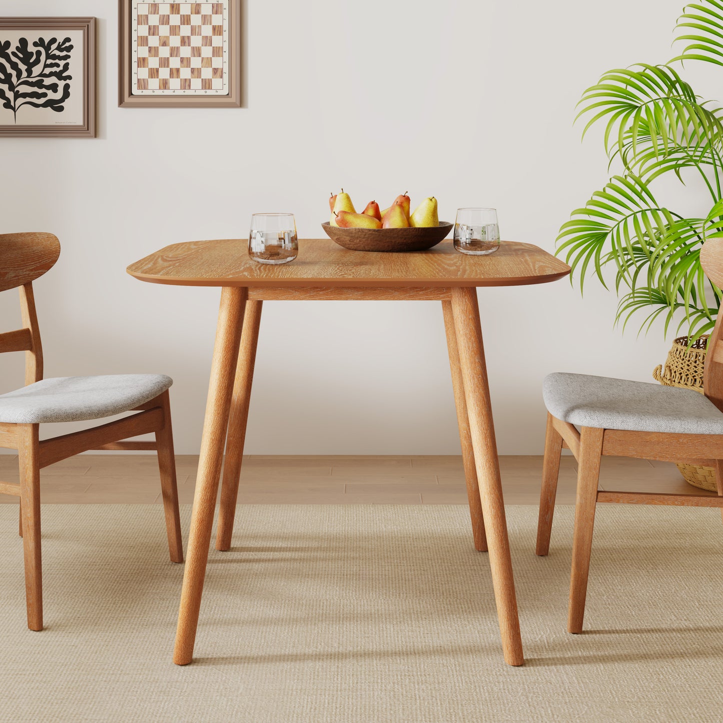 Evander Mid-Century Modern Faux Wood Dining Table with Tapered Splayed Legs for a Timeless Communal Focus