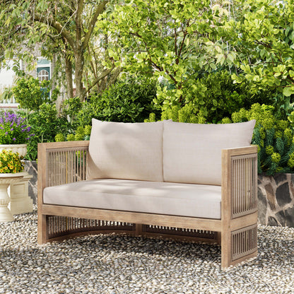 Maelrik 54.4'' Outdoor Acacia Wood Loveseat with Cushions
