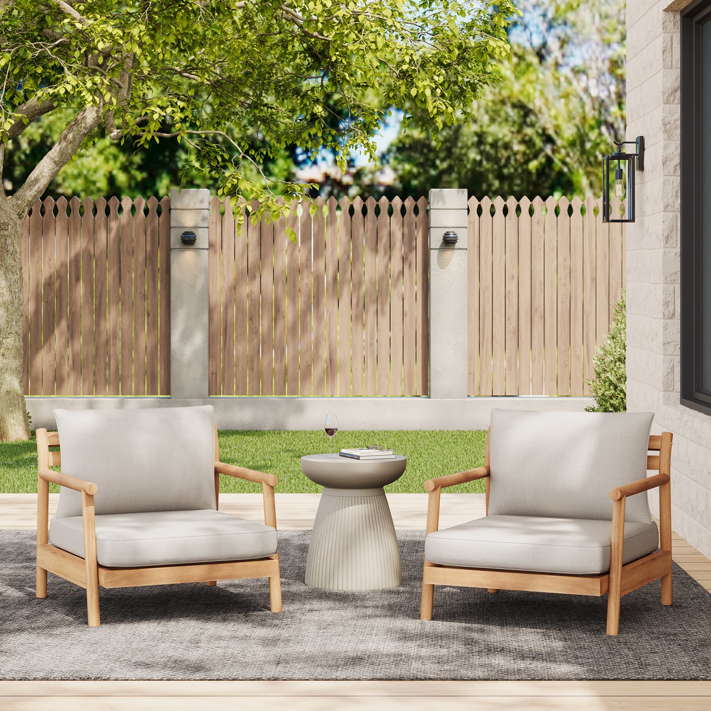 Doriannis Patio Acacia Wood Club Chair with Water-resistant Cushion