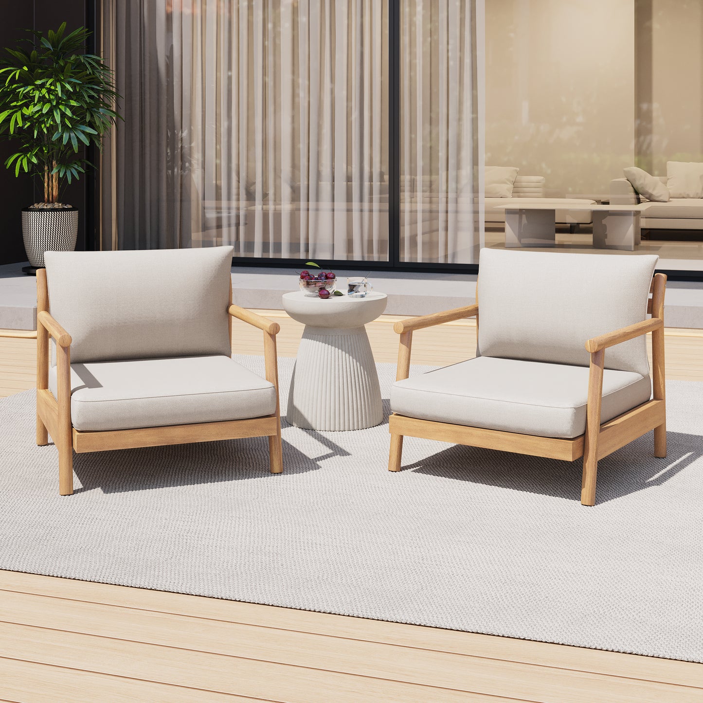 Doriannis Patio Acacia Wood Club Chair with Water-resistant Cushion