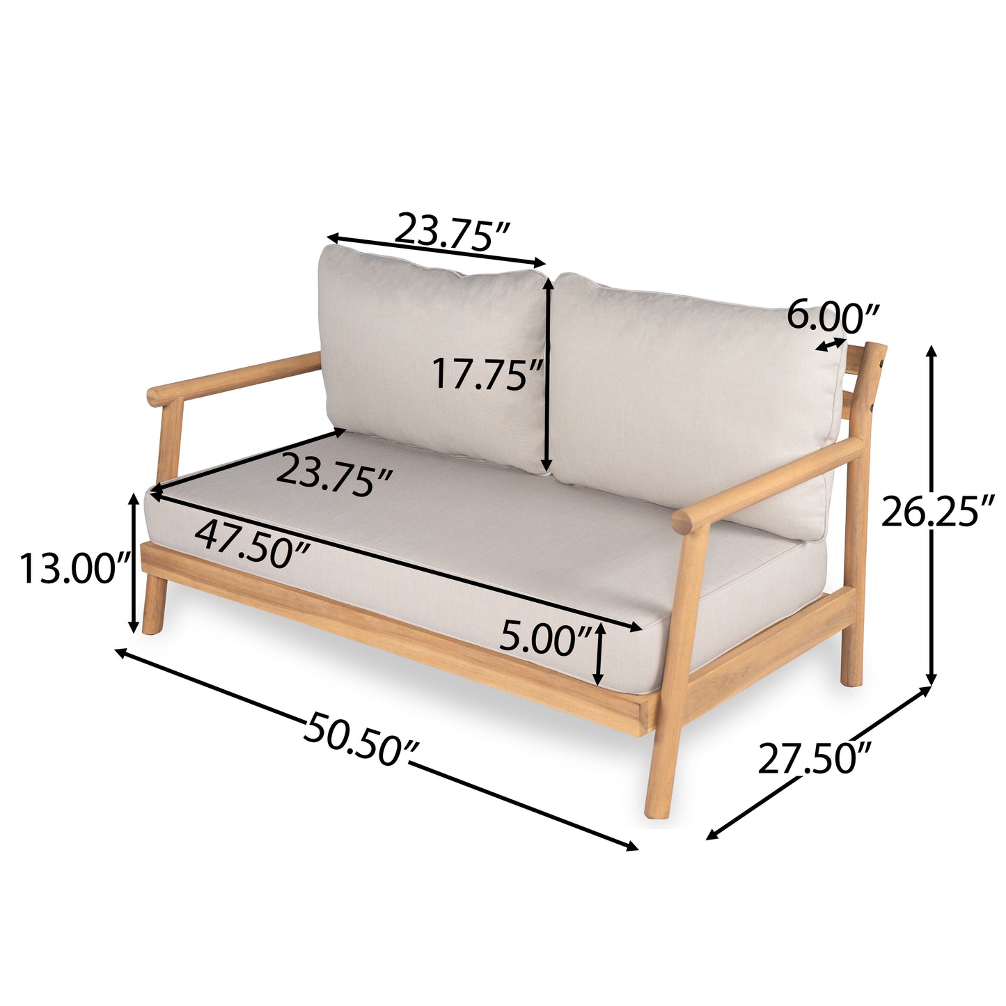 Doriannis Patio Acacia Wood Loveset Sofa with Water-resistant Cushion