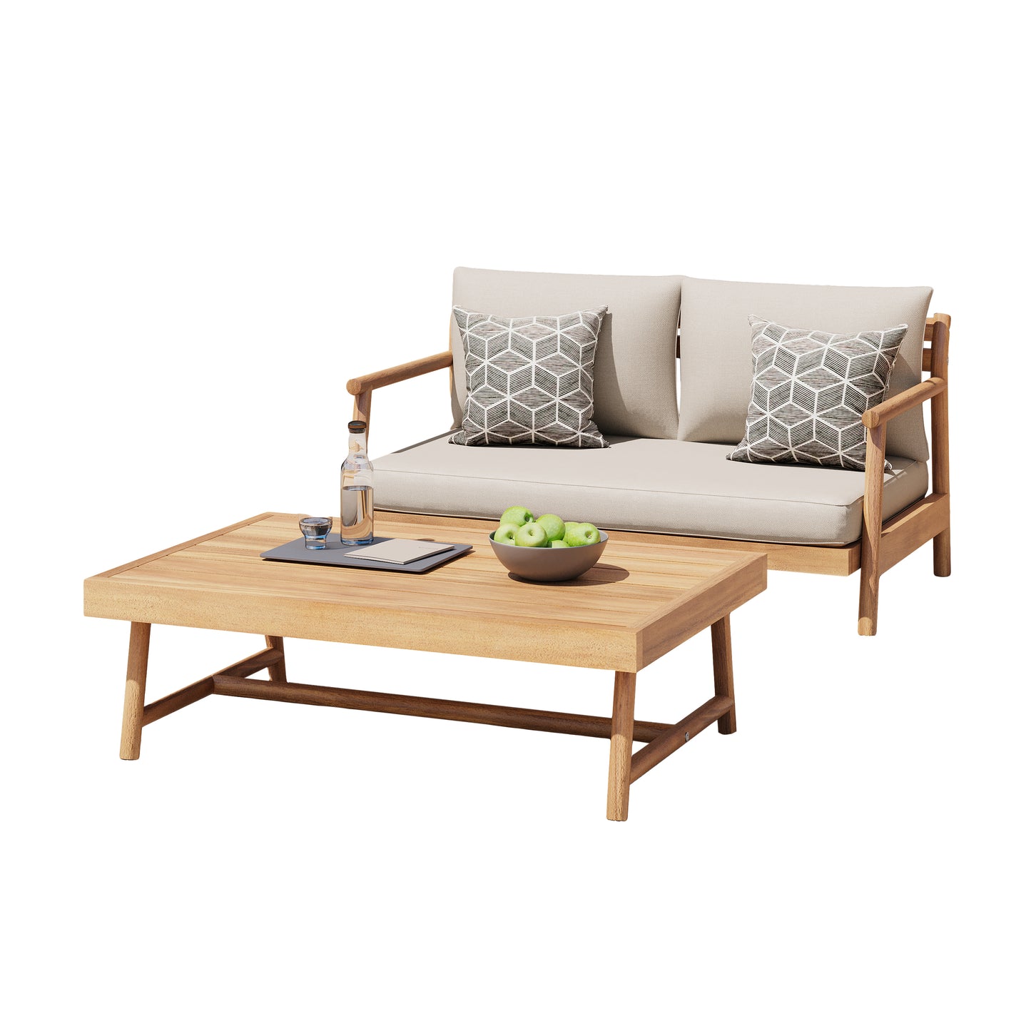 Amonier Outdoor Acacia Wood Loveseat & Coffee Table Set