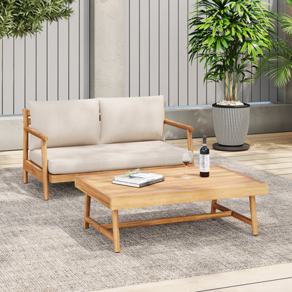 Amonier Outdoor Acacia Wood Loveseat & Coffee Table Set