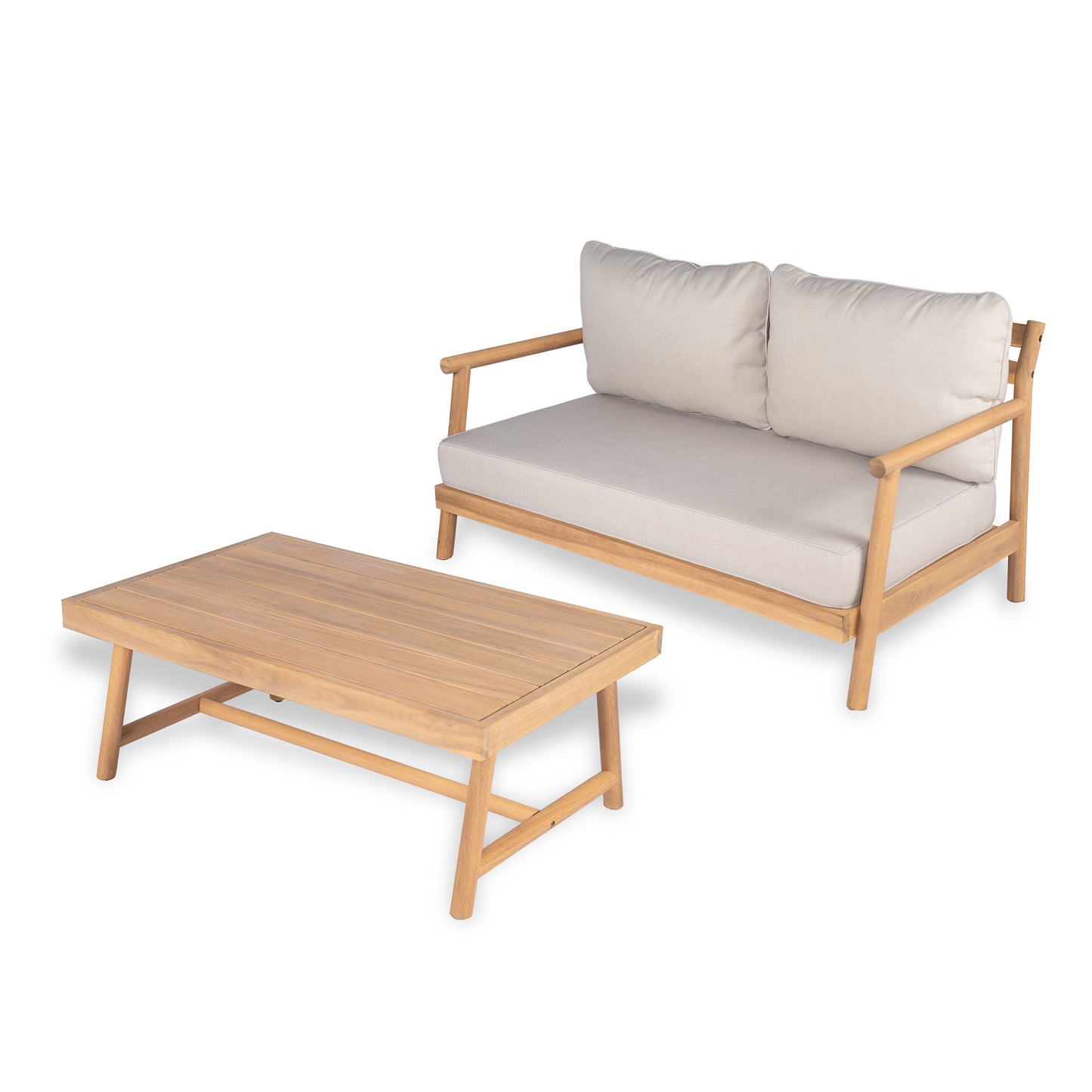 Amonier Outdoor Acacia Wood Loveseat & Coffee Table Set