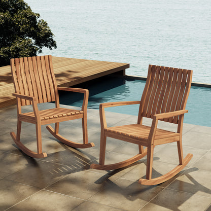 Deyric Outdoor Solid Wood Rocking Chair (Set of 2)