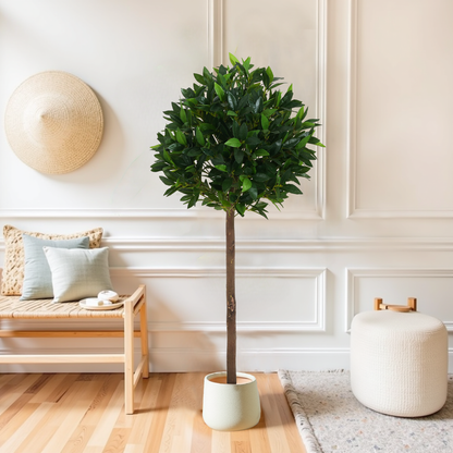 Aeron 49" Artificial Topiary Bay Tree Ball with Black Plastic Pot - 2pcs