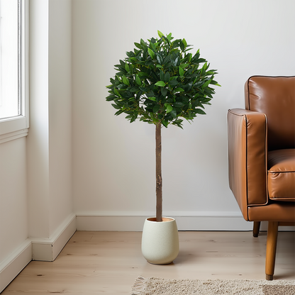 Aeron 49" Artificial Topiary Bay Tree Ball with Black Plastic Pot - 2pcs