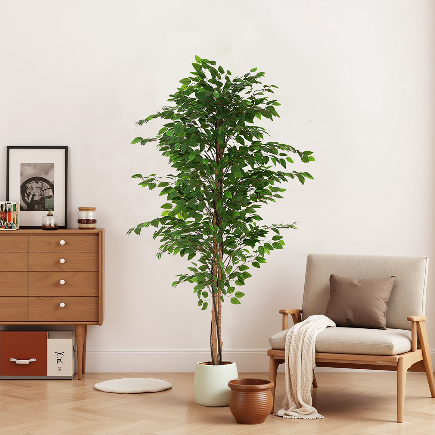 Varian 74" Artificial Ficus Tree with Black Plastic Pot