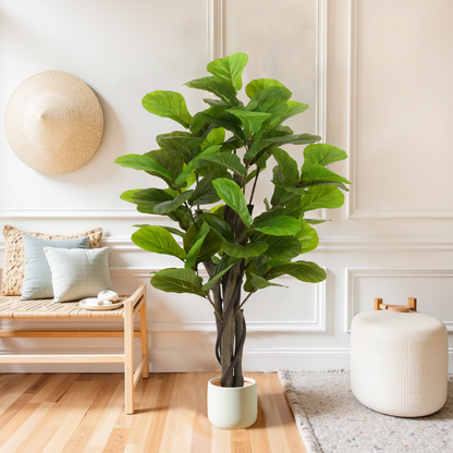 Halvard 51" Artificial Fiddle Leaf Fig Tree with Black Plastic Pot