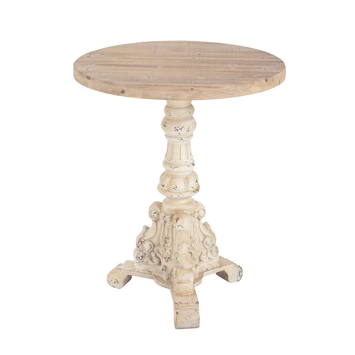 Malyric Accent Coffee Table, Antique Pedestal Table, Solid Wood Top with MGO Base