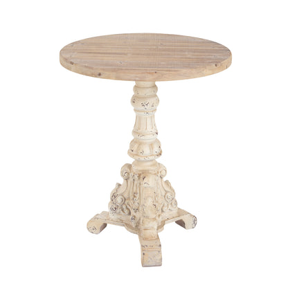 Malyric Accent Coffee Table, Antique Pedestal Table, Solid Wood Top with MGO Base